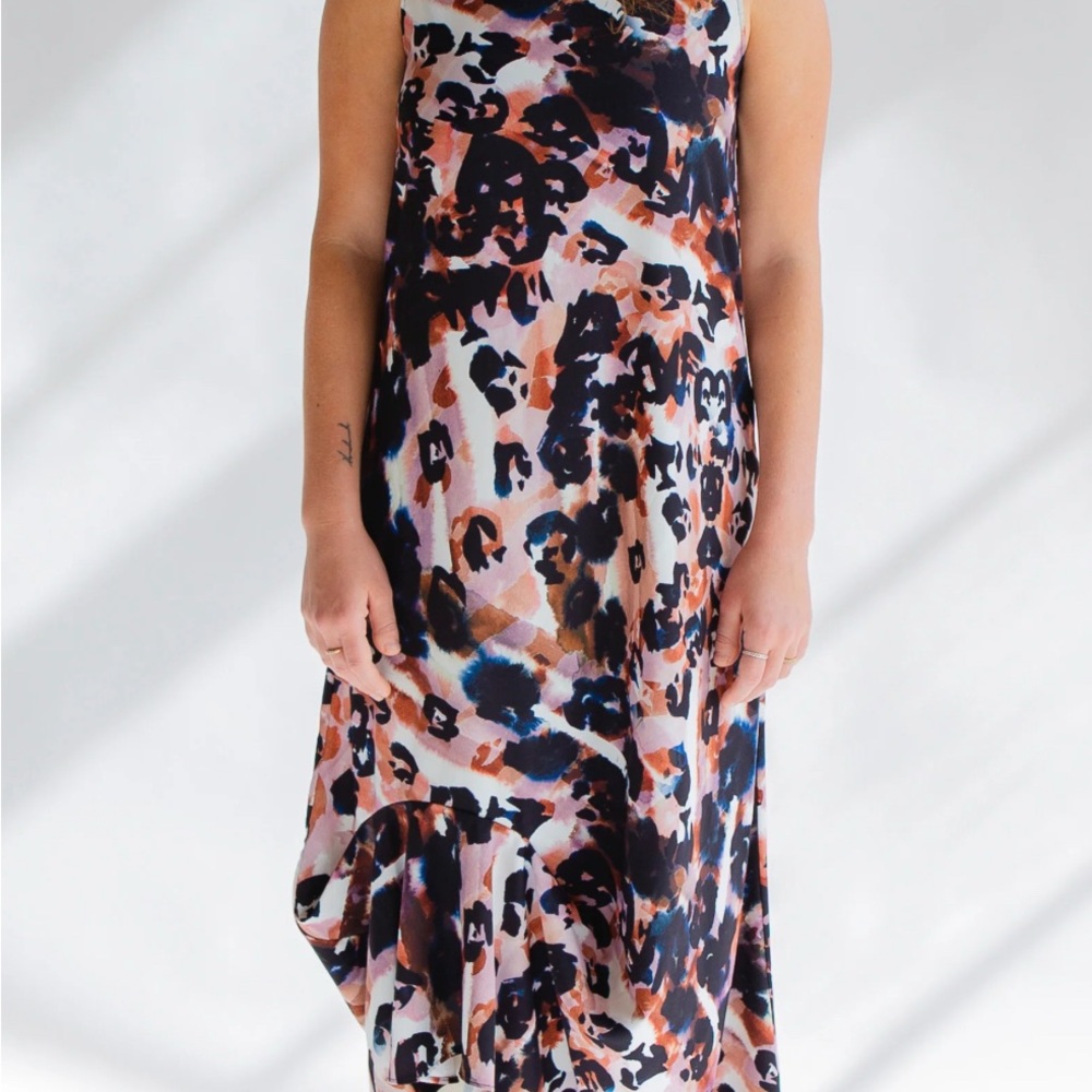 NWT The Scribble Society Billie Mock Neck, Watercolor Cheetah Dress XS MSRP $325